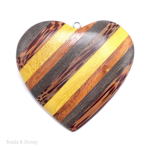 Mosaic Mixed Wood Heart Pendant with Stainless Steel Bail 56x52x10mm (1pc)