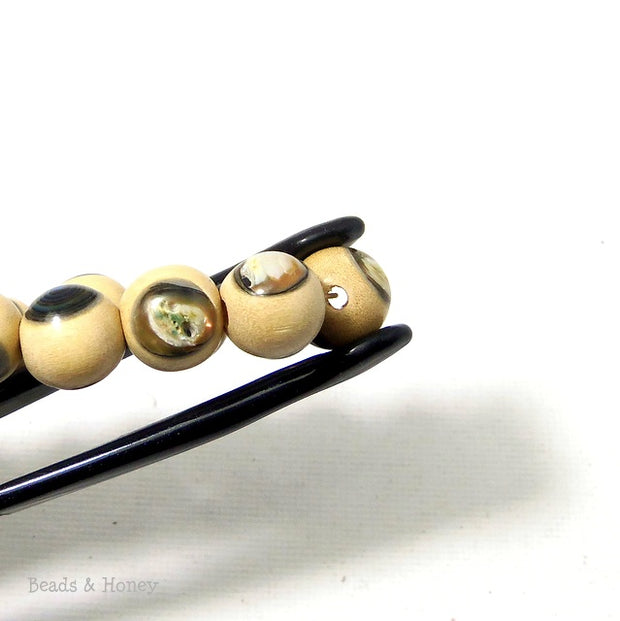 Whitewood with Abalone Shell Inlay Round 10mm (8 Inch Strand)
