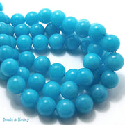  Dyed Jade Bead Bright Blue Round Smooth 12mm (Full Strand)