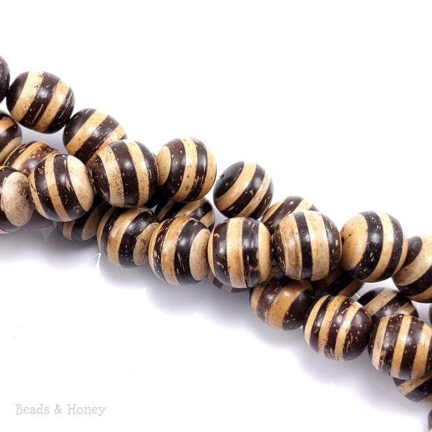 Mixed Coconut Shell Bead Brown/White Striped Round 12-14mm (16-Inch Strand)