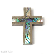 Graywood Cross with Abalone Shell Focal Pendant 40x30mm (1pc)