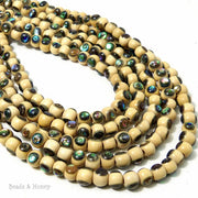 Whitewood with Abalone Shell Inlay Round 6mm (7.5-8 Inch Strand)