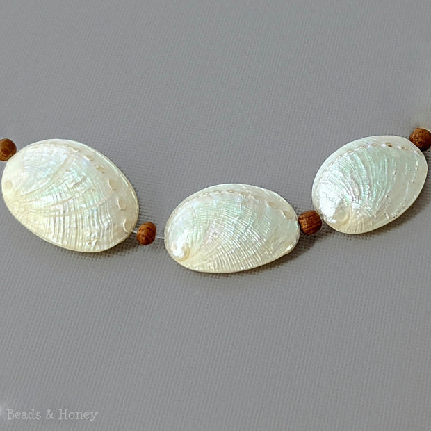White Baby Abalone Shell Pearlized Doublet Bead Component 1x3/4 inch (3pcs)