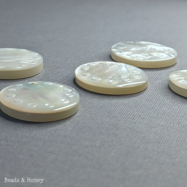 White Mother of Pearl Oval Focal Beads Clockwork Design 26x20mm (2pc) and 35x30mm (1pc)