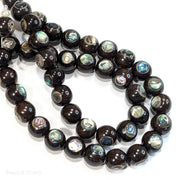 Ebony Wood Bead with Abalone Shell Round 10mm (8-Inch Strand)