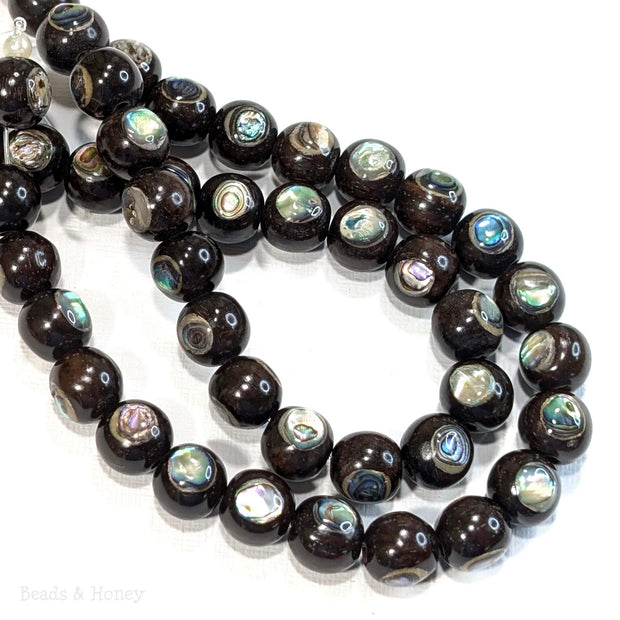 Ebony Wood Bead with Abalone Shell Round 10mm (8-Inch Strand)