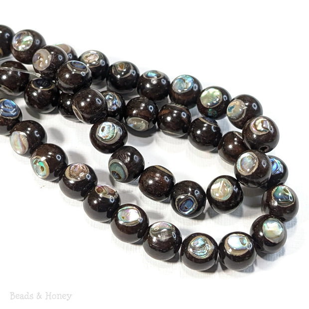 Ebony Wood Bead with Abalone Shell Round 10mm (8-Inch Strand)