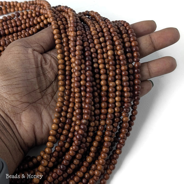 Narra Wood Bead Red Orange to Golden Brown Round 4-5mm (16 Inch Strand)