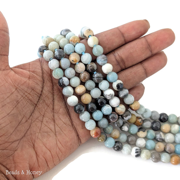 Dakota Stones Black Gold Amazonite Large Hole Bead Round 8mm (7.5-Inch Strand)