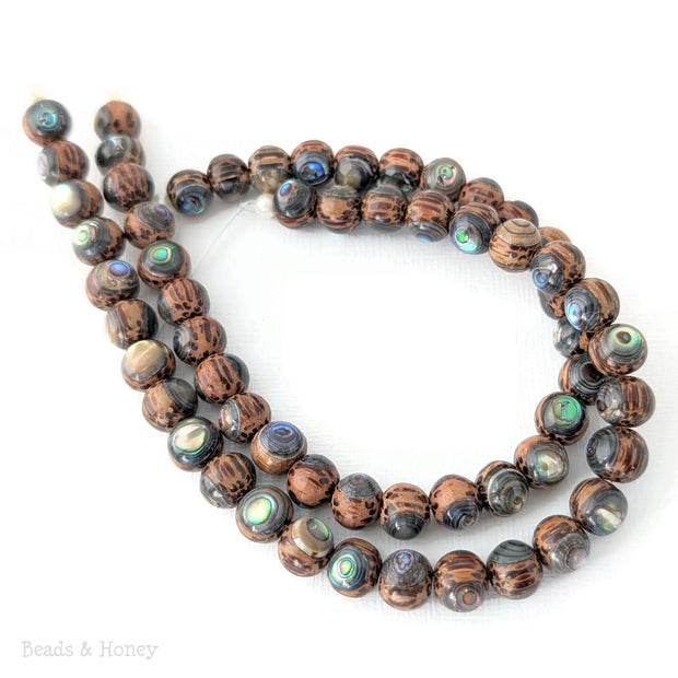 Palmwood Bead with Abalone Shell Inlay Round 8mm (7.5-Inch Strand)