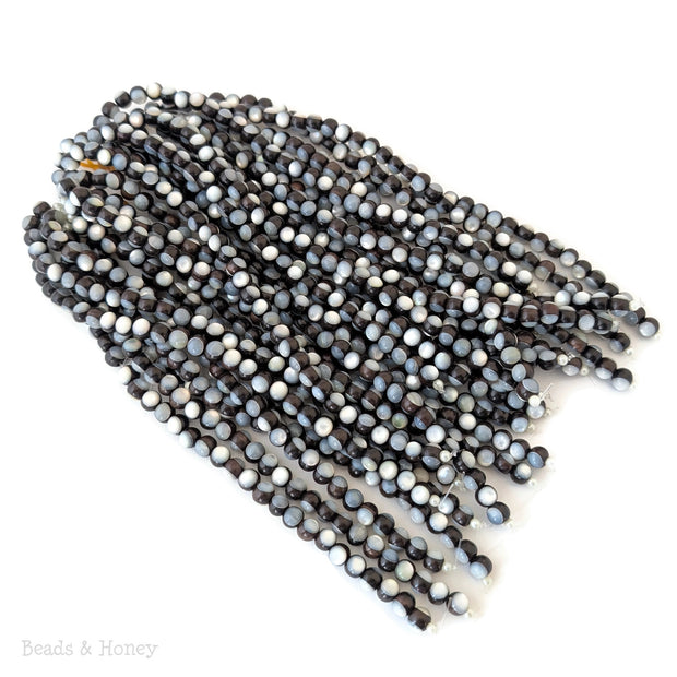 Ebony Wood Bead with White Mother of Pearl Inlay Round 7mm-8mm (8-Inch Strand)