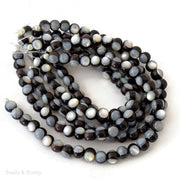 Ebony Wood Bead with White Mother of Pearl Inlay Round 7mm-8mm (8-Inch Strand)