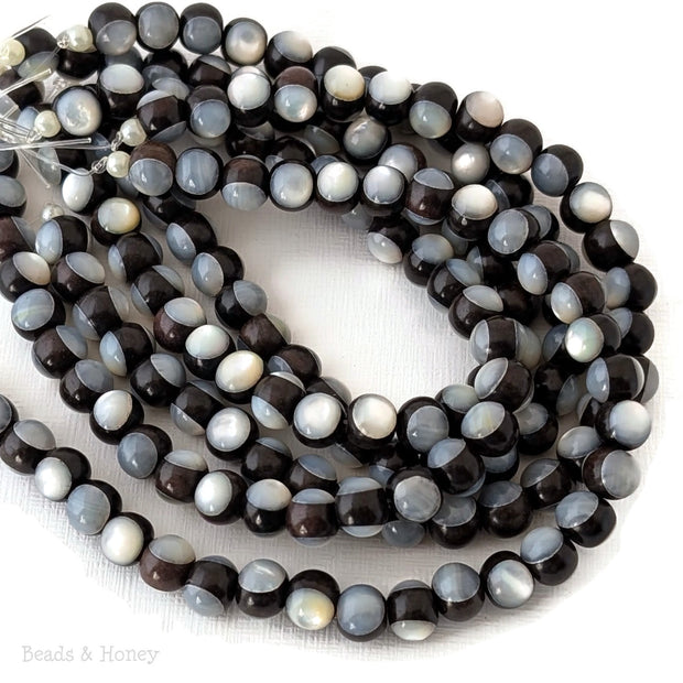 Ebony Wood Bead with White Mother of Pearl Inlay Round 7mm-8mm (8-Inch Strand)