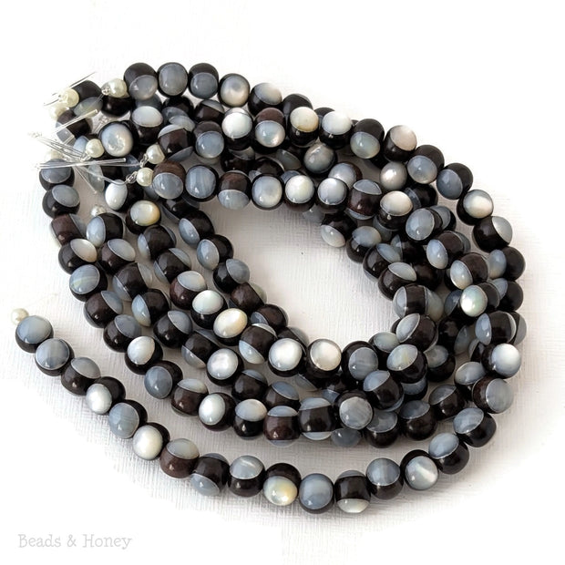 Ebony Wood Bead with White Mother of Pearl Inlay Round 7mm-8mm (8-Inch Strand)