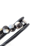Ebony Wood Bead with White Mother of Pearl Inlay Round 7mm-8mm (8-Inch Strand)