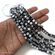 Ebony Wood Bead with White Mother of Pearl Inlay Round 7mm-8mm (8-Inch Strand)