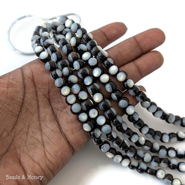 Ebony Wood Bead with White Mother of Pearl Inlay Round 7mm-8mm (8-Inch Strand)