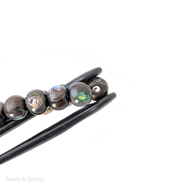 Ebony Wood Bead with Abalone Shell Round 7mm - 8mm (8-Inch Strand)