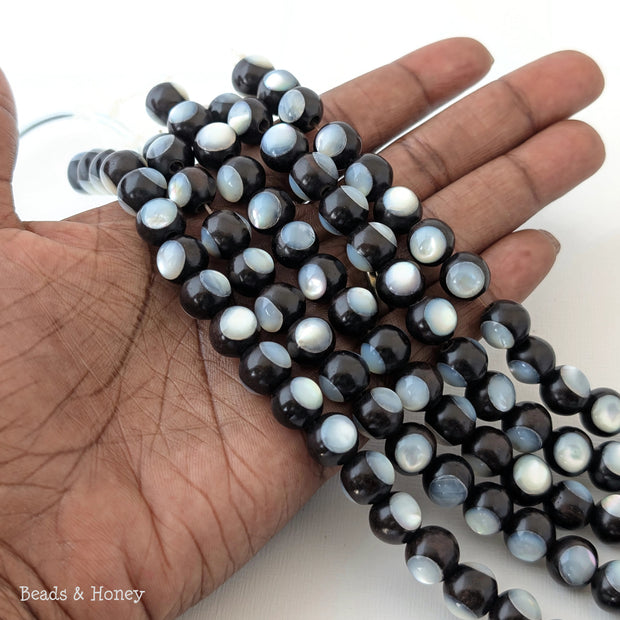 Ebony Wood Bead with White Mother of Pearl Inlay Round 10mm (8-Inch Strand)