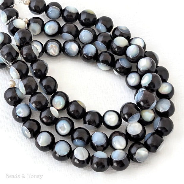 Ebony Wood Bead with White Mother of Pearl Inlay Round 10mm (8-Inch Strand)