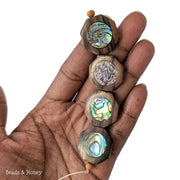 Tiger Ebony Wood Bead with Abalone Shell Flat Octagon 22mm (4pcs)