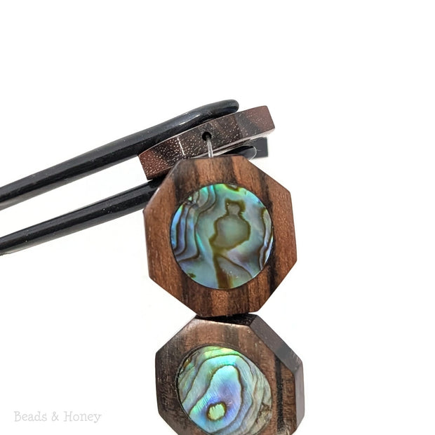 Tiger Ebony Wood Bead with Abalone Shell Flat Octagon 22mm (4pcs)