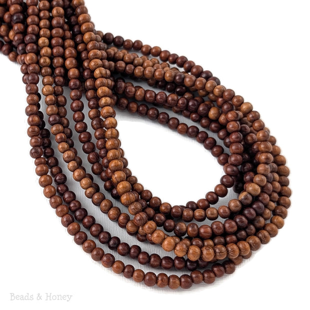Narra Wood Bead Red Orange to Golden Brown Round 4-5mm (16 Inch Strand)