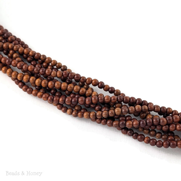 Narra Wood Bead Red Orange to Golden Brown Round 4-5mm (16 Inch Strand)