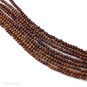 Narra Wood Bead Red Orange to Golden Brown Round 4-5mm (16 Inch Strand)