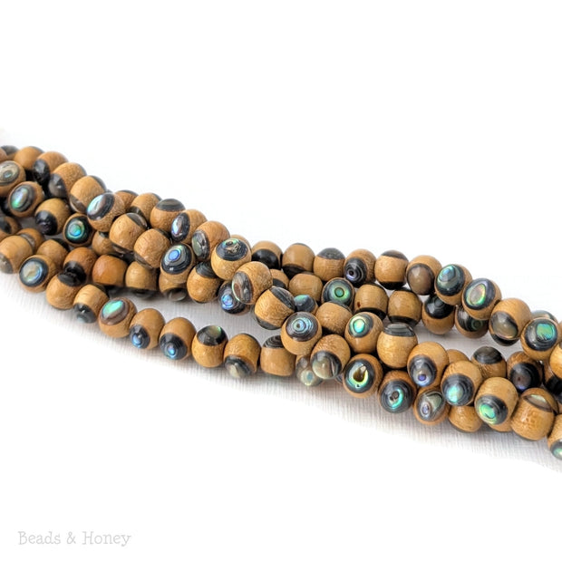 Nangka Wood Bead with Abalone Shell Round 7mm - 8mm (8-Inch Strand)