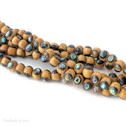 Nangka Wood Bead with Abalone Shell Round 7mm - 8mm (8-Inch Strand)