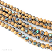 Nangka Wood Bead with Abalone Shell Round 7mm - 8mm (8-Inch Strand)