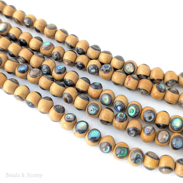 Nangka Wood Bead with Abalone Shell Round 7mm - 8mm (8-Inch Strand)
