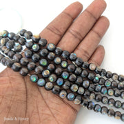Ebony Wood Bead with Abalone Shell Round 7mm - 8mm (8-Inch Strand)