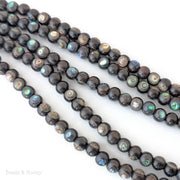 Ebony Wood Bead with Abalone Shell Round 7mm - 8mm (8-Inch Strand)