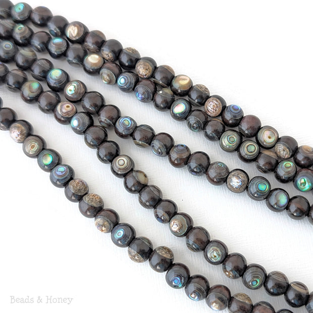 Ebony Wood Bead with Abalone Shell Round 7mm - 8mm (8-Inch Strand)