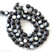 Ebony Wood Bead with White Mother of Pearl Inlay Round 10mm (8-Inch Strand)
