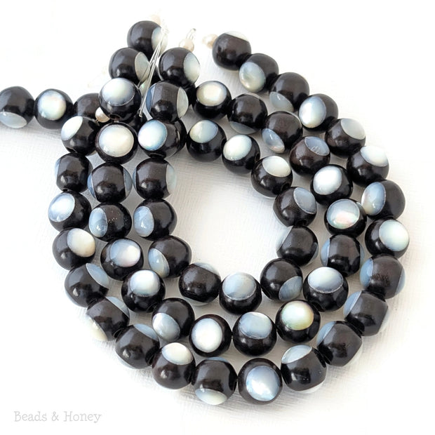 Ebony Wood Bead with White Mother of Pearl Inlay Round 10mm (8-Inch Strand)