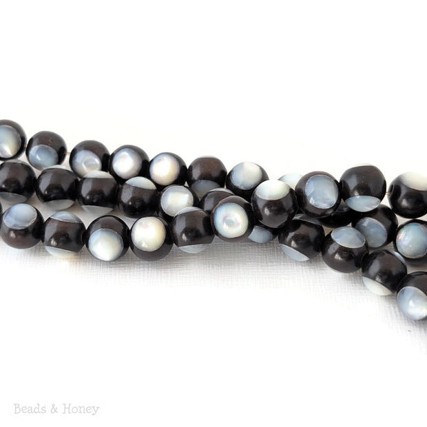Ebony Wood Bead with White Mother of Pearl Inlay Round 10mm (8-Inch Strand)