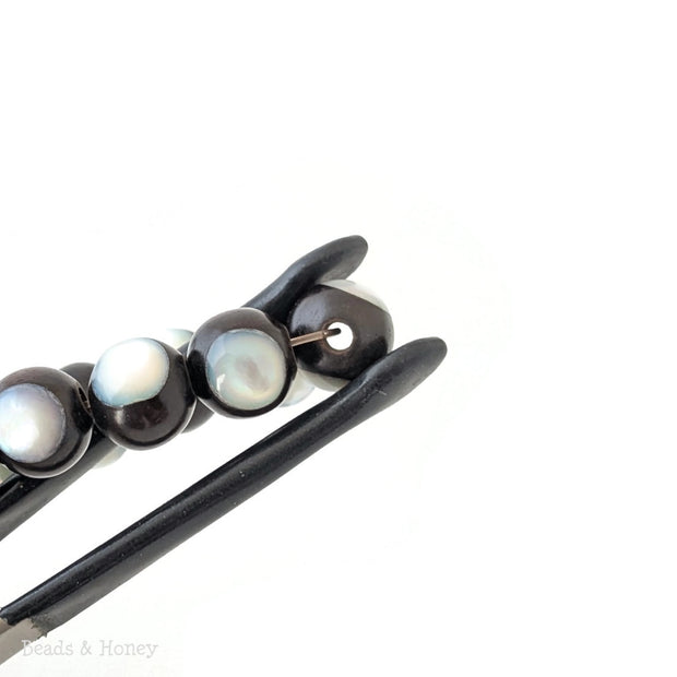 Ebony Wood Bead with White Mother of Pearl Inlay Round 10mm (8-Inch Strand)