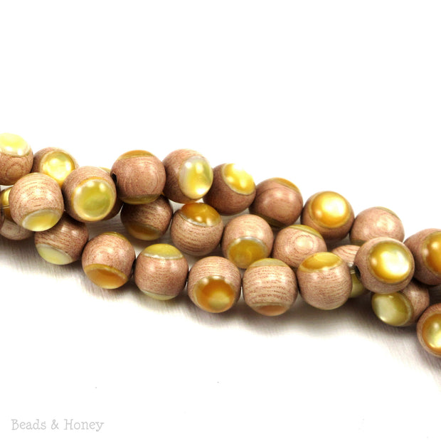 Rosewood Bead with Gold Mother of Pearl Inlay Round 10mm (8-Inch Strand)