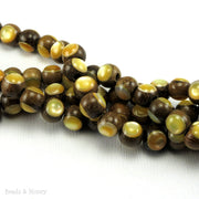 Robles Wood Bead with Gold Mother of Pearl Inlay Round 8mm (8 Inch Strand)