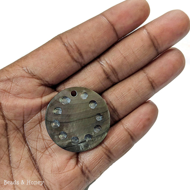 Black Tahiti Shell Coin Focal Bead Clockwork Design 30mm (1pc)