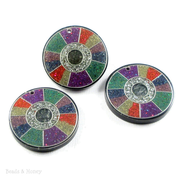 Vintage Sawdust Resin Pendant Red/Purple/Green/Blue Abstract Wheel Design 38mm (1pc)