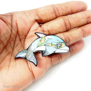 Mosaic Shell Inlaid Resin Cabochon Blue Dolphin 55x30mm (1pc)