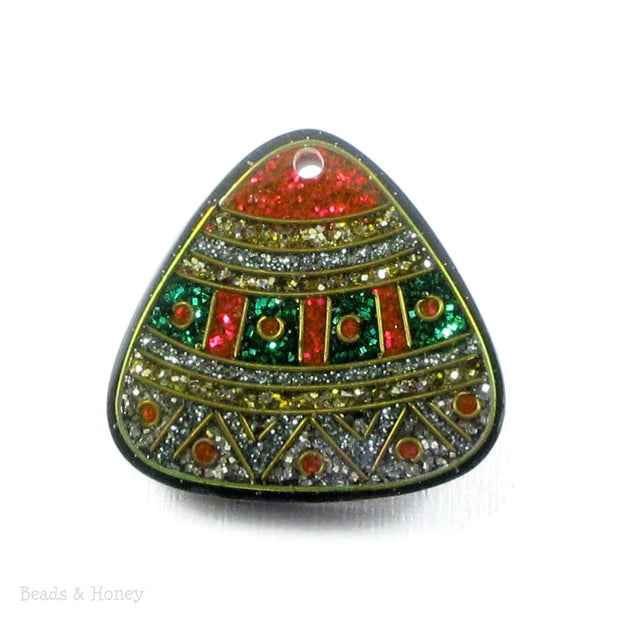 Vintage Recycled Sawdust Pendant Red/Green/Gold Festive Design 35x32mm (1pc)