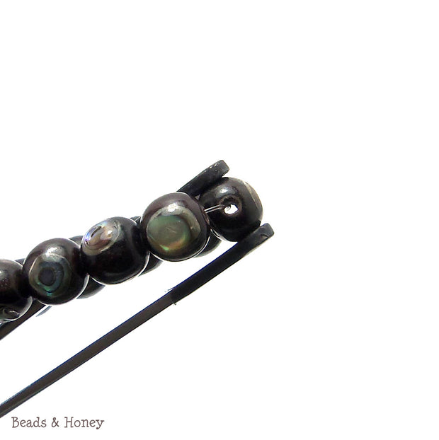 Ebony Wood Beads Inlaid with Abalone Shell Round 7mm - 8mm (8-Inch Strand)
