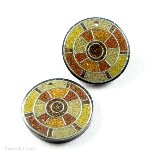 Vintage Recycled Sawdust Pendant Brown/Yellow Art Deco Dartboard Design 30mm (1pc)