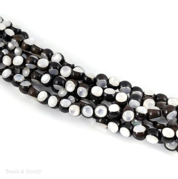 Ebony Wood Bead Inlaid with White Mother of Pearl Round 6mm (8-Inch Strand)