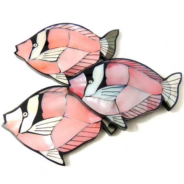 Mosaic Shell Inlaid Resin Flat Back Cabochon Pink Angelfish 65x45mm (1pc)